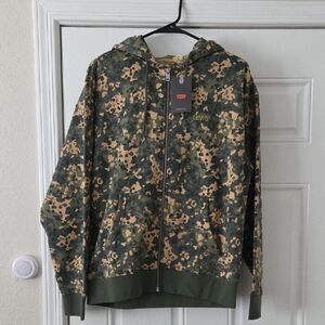 Levi's Men's Green and Tan Camouflage Hoodie Jacket